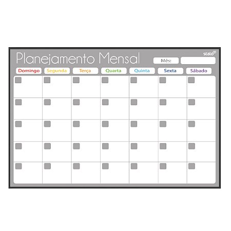 Quadro Planner Mensal Gray 90cm x 60cm, MDF revestido Preto Fit
