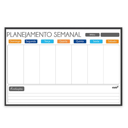 Quadro Planner Semanal Light MDF 90cm x 60cm revestido Preto FIT