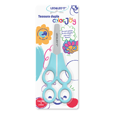 TESOURA ESCOLAR DUPLA TANDEM COLOR JOY - BLISTER C/ 1 UND LEO&LEO