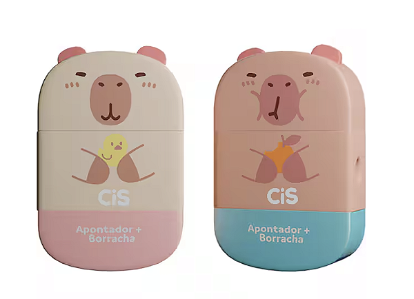 Apontador com depósito e borracha Capivara Sortidos - Unidade