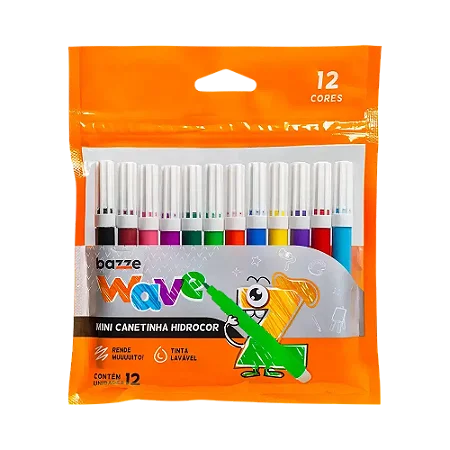 Hidrocor Mini Ponta Fina Wave 12 Cores Bazze