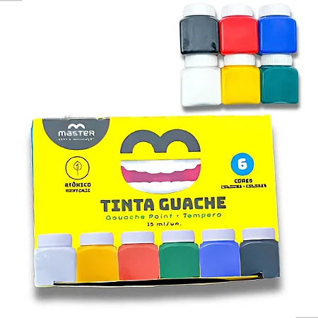 Tinta Guache Tempera Escolar 6 Tons De Cores Classica - 15ml - Master