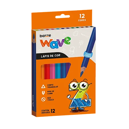 Lápis de Cor Wave Tamanho Jumbo - Triangular - 15CM - 12 Cores - Bazze