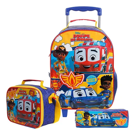 Kit Mochila Equipe Resgate Mala G, Lancheira e Estojo Escolar Azul - Dermiwil