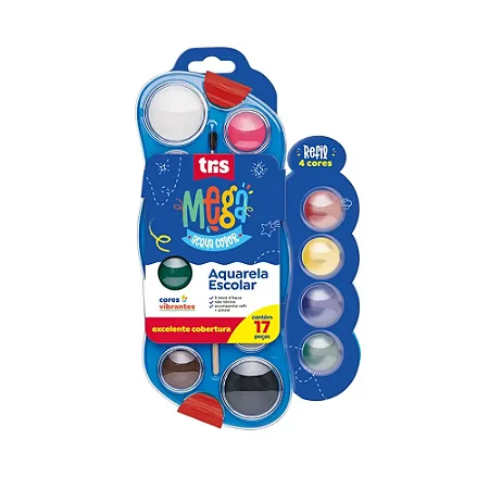 Aquarela Mega Acqua Color - 12 Cores + 4 Cores Refil - Tris