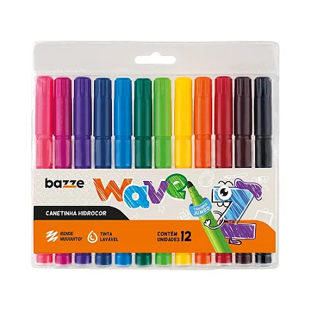 Hidrocor Ponta Jumbo Wave 12 Cores - Bazze