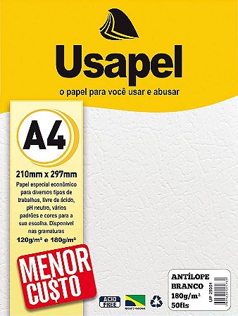 Papel Antilope A4 Branco 50 folhas 180g/m² - Usapel