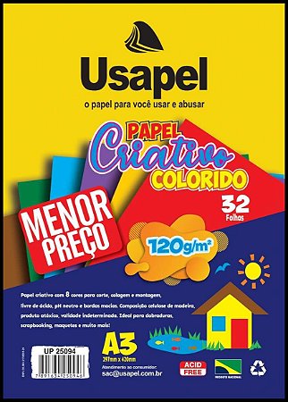 Papel Criativo 8 Cores 32fls A3 120g/m² - Usapel