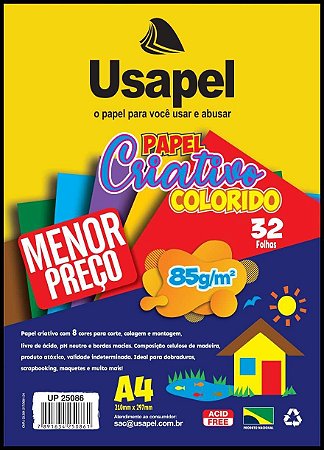 Papel Criativo 8 Cores 32fls A4 85g/m² - Usapel