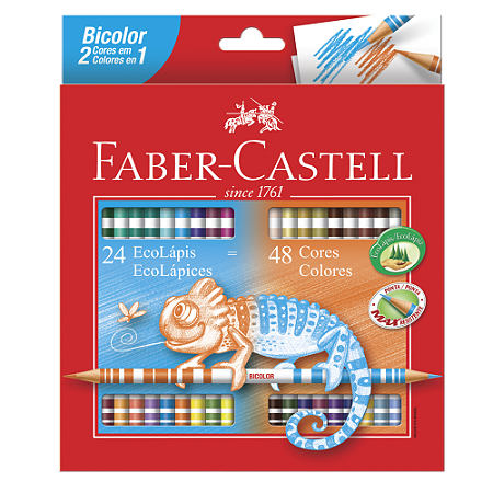 Ecolápis de Cor Faber-Castell Bicolor 48 Cores - 24 lápis