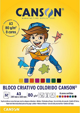 Papel Criativo 8 Cores 32fls A3 80g/m² - Canson