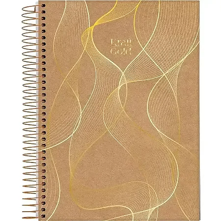 CADERNO ESPIRAL CAPA DURA UNIVERSITÁRIO 10 MATERIAS KRAFT GOLD