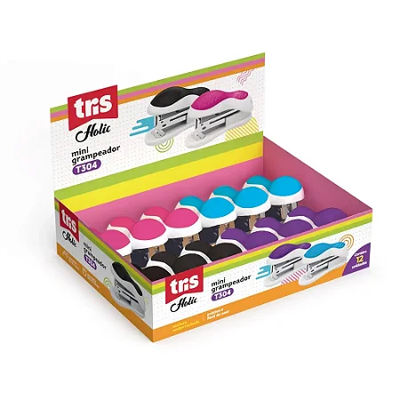 Grampeador Mini Holic Pop T304 - 26/6 - 20 Folhas - Plástico - CoresSortidas - Tris