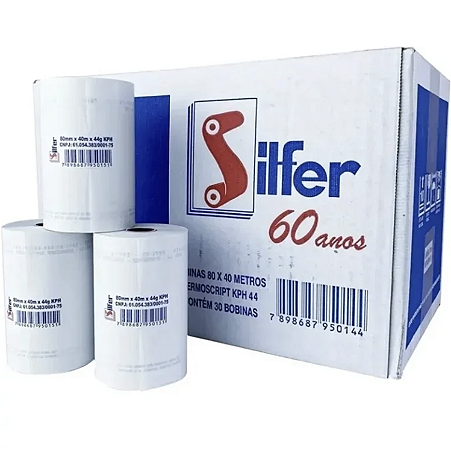 Bobina Térmica 80mmx40m Branca 44g Silfer - Unidade