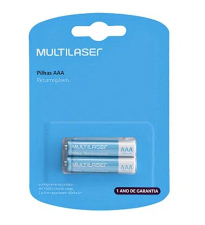 Pilhas Recarregáveis AAA Multilaser 1000Mah Com 2 Unidades - CB051