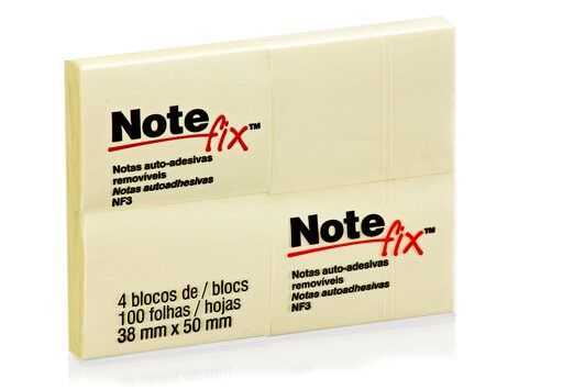 Bloco Adesivo Notefix™ Amarelo - 38mm x 50mm - 4 Blocos 100 folhas
