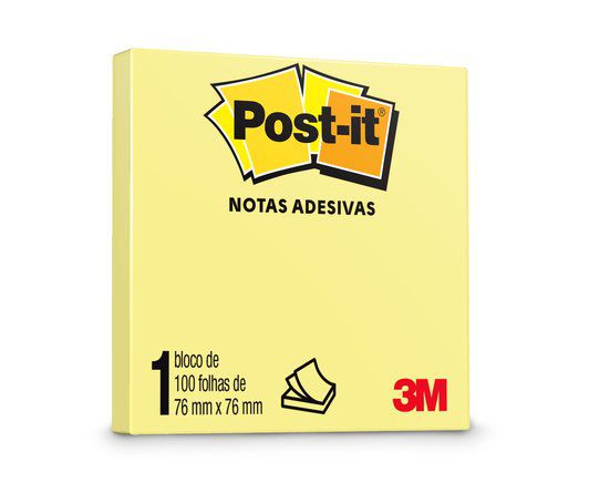 Bloco de Notas Adesivas Post-it®, Amarelo, 76mmx76mm, 100 Folhas