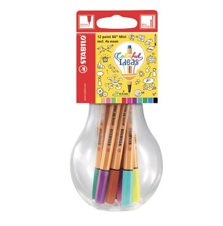 Estojo Caneta Stabilo Point 88 Colorful Ideas com 12 cores