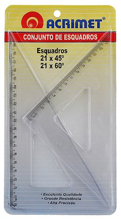 CONJUNTO DE ESQUADROS 45º E 60º (21 CM)