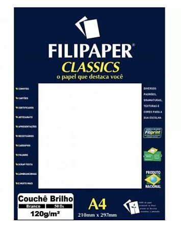 Papel Couchê A4 Branco 50 folhas 120g/m² - Filiperson