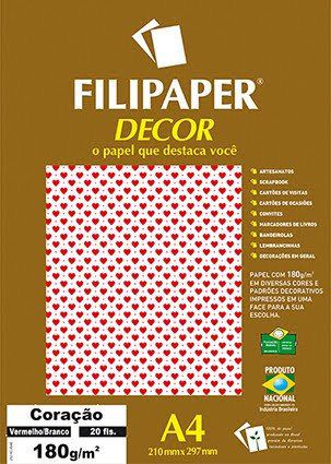 Filipaper DECOR A4 20 Folhas 180g/m² Coração Vermelho Branco -Filiperson
