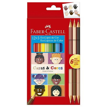 Lápis De Cor 12 Cores + 3 Lápis Tons De Pele - Faber-Castell
