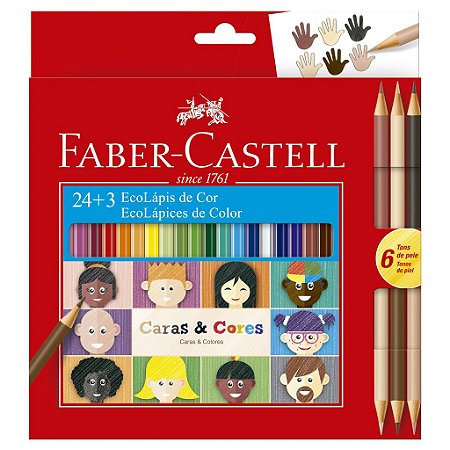 Lápis De Cor 24 Cores + 3 Lápis Tons De Pele - Faber-Castell