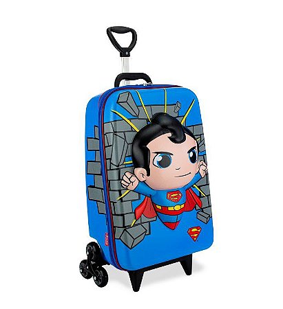 Mala Infantil Super Friends Superman Azul Maxtoy Diplomata com Rodinha Tripla