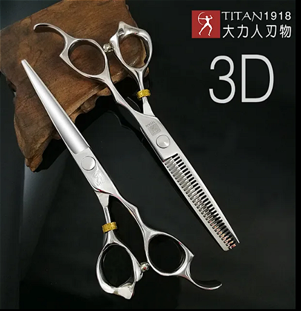 Kit de tesouras Titan 3D 6.0 Fio Navalha +  Desbaste