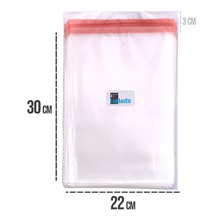 Saco Adesivado 22x30 cm Plástico BOPP Transparente Com Aba 3cm Abre e Fecha