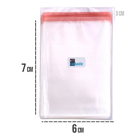 Saco Adesivado 6x7 cm Plástico BOPP Transparente Com Aba 3cm Abre e Fecha