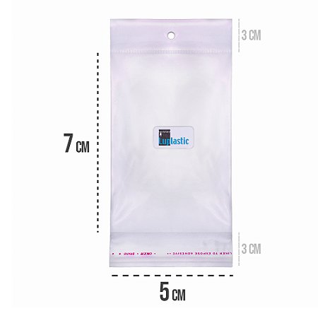 Saco Adesivado 5x7 com Solapa e Furo Para Pendurar Plástico BOPP Transparente