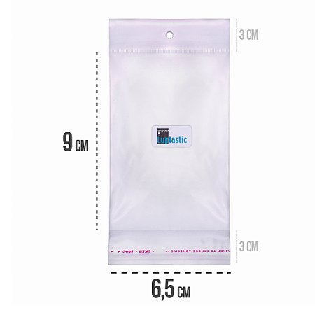 Saco Adesivado 6,5x9 com Solapa e Furo Para Pendurar Plástico BOPP Transparente