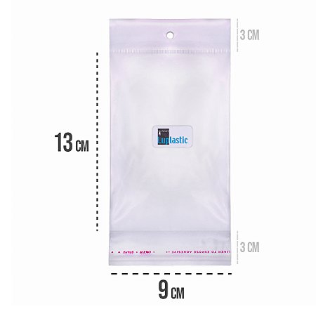 Saco Adesivado 9x13 com Solapa e Furo Para Pendurar Plástico BOPP Transparente