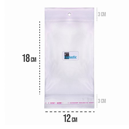 Saco Adesivado 12x18 com Solapa e Furo Para Pendurar Plástico BOPP Transparente