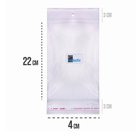 Saco Adesivado 4x22 com Solapa e Furo Para Pendurar Plástico BOPP Transparente