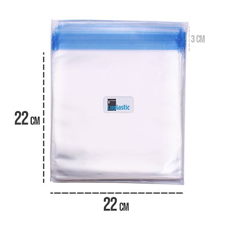 Saco Adesivado 22x22 cm Plástico PP Transparente Com Aba 3cm Abre e Fecha