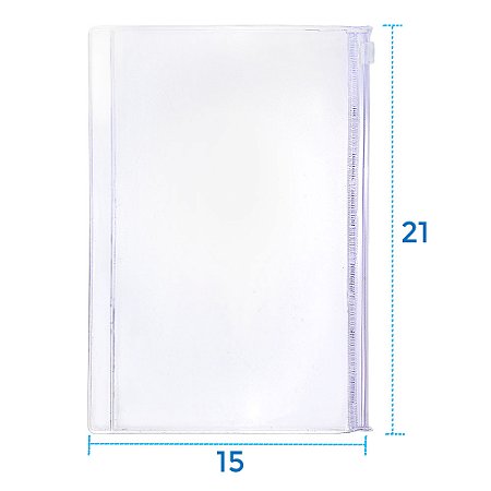 Envelope Canguru 15x21 cm Com Zíper e Cursor Para Agendas e Cadernos Cristal Transparente Liso