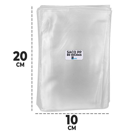 Saco Plástico 10x20 cm PP 0,08 mm Transparente Milheiro