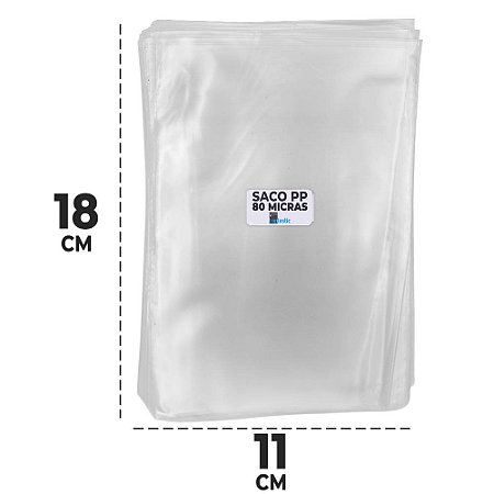 Saco Plástico 11x18 cm PP 0,08 mm Transparente Milheiro