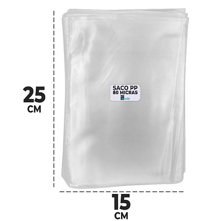 Saco Plástico 15x25 cm PP 0,08 mm Transparente Milheiro