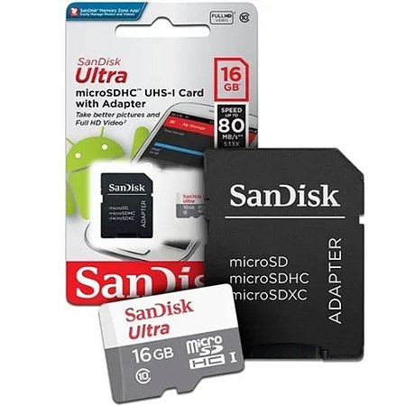 Cartão de Memoria 16 GB Sandisk Classe 10 com Adaptador - Original