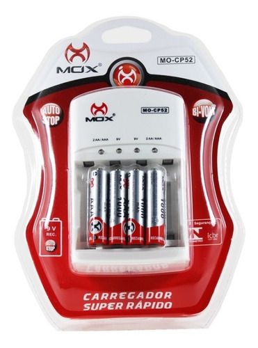 Carregador C/Pilha Mox AAA C/4 Mod MO-CP52