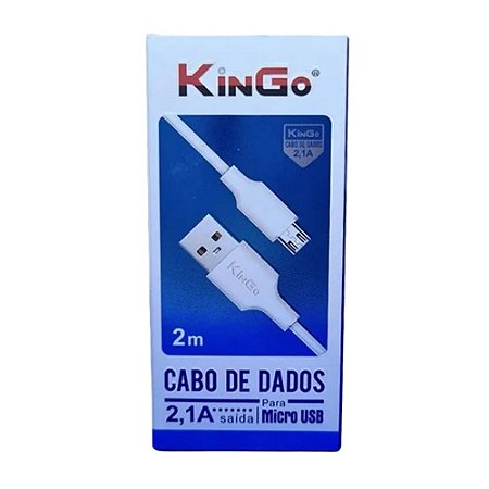 Cabo Carregador P/ Celular Micro USB V8  2.1A 2M - Kingo