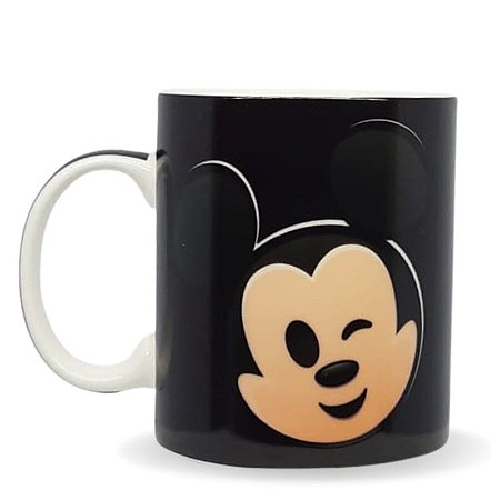Caneca Mágica C/ Alça Redonda 300ml Disney Emoji- Mickey e Minnie Mouse
