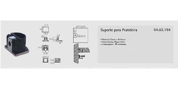 Suporte para prateleira niquelado - 50 unidades