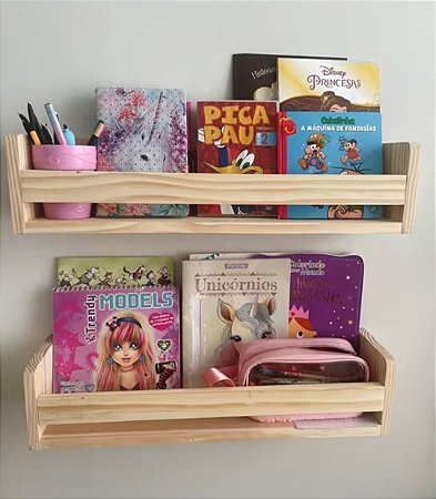 Prateleira decoração Nicho Livros Infantil Madeira Pinus .