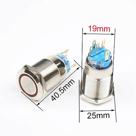 Kit 30x Botões Pulso 19mm LED Vermelho 12/24v