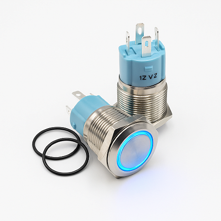 Botao Pulso 16mm LED Azul 110/220v Ring