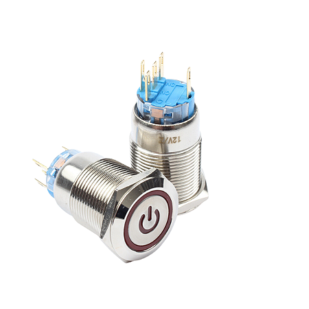 Botao Pulso Start 19mm LED Vermelho 110/220v Símbolo Power